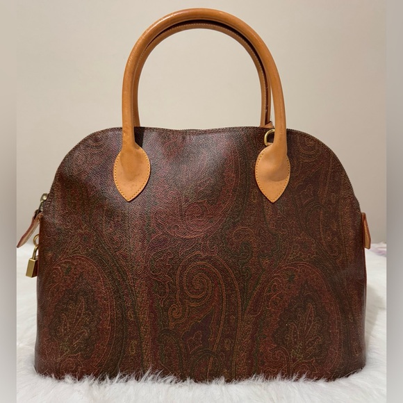 Authentic Vintage Etro Coated Canvas Satchel Handbag Burgundy Paisley VGUC - Picture 3 of 16